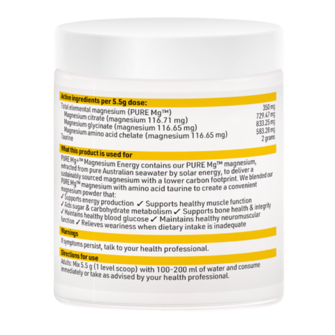 PURE Mg+ Magnesium Energy back of pack